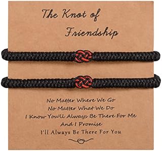 MANVEN 2 Pcs Friendship Bracelet Love Kont Best Friend Bracelet Buddhist Tibetan Handmade Black and Red String Long Distance Lucky Matching Bracelets Jewellery Gifts For Women Men Girls Bff Sisters