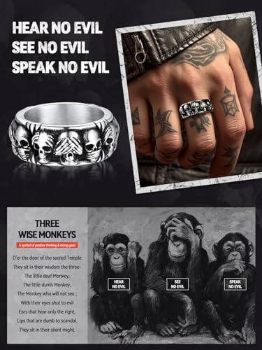 FaithHeart Skull Rings for Men Gothic Punk Stainless Steel Band Rings Biker Skeleton Thumb Ring Cocktail Party Jewelry with Gift Box3