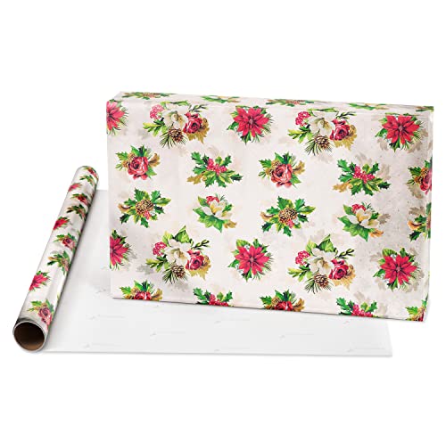 Papyrus Christmas Wrapping Paper Rolls, Poinsettias, Christmas Tidings, Red + Gold Trees (3 Rolls, 65 sq. ft.) by Papyrus - Image 2