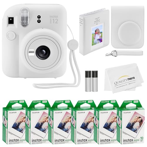 Fujifilm Instax Mini 12 Instant Camera + 60 Photo Prints + Quality Photo Value Bundle Case Decoration Stickers Frames Photo Album (Clay White)