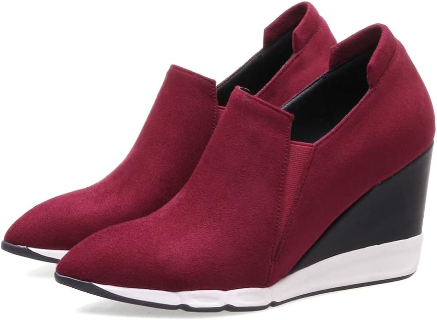 KiutSymo Womens Ankle Wedge High Heels Loafer Shoes Suede Dress Pumps Shoes