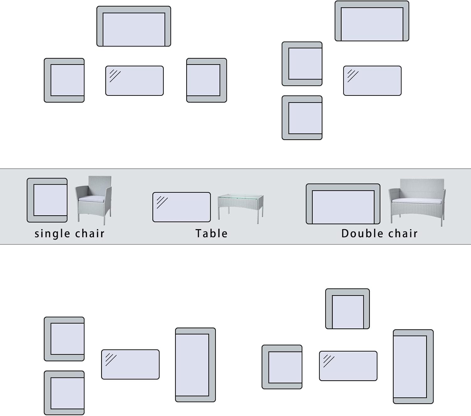 bigzzia - Juego de Muebles de Patio, Sofá Seccional para Todo Tipo de Clima, Tejido Manual, Mimbre y Ratán, Juego de Conversación para Patio con Cojín y Mesa de Vidrio