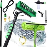 Teleskop Waschbürste mit Wasseranschluss 9 Meter | mit Abzieher und Seifenspender | Reinigungsbürste Ausziehbar aus Aluminium für PV Anlagen, Fenster, Wohnmobil UVM, Wintergarten Reinigungsset