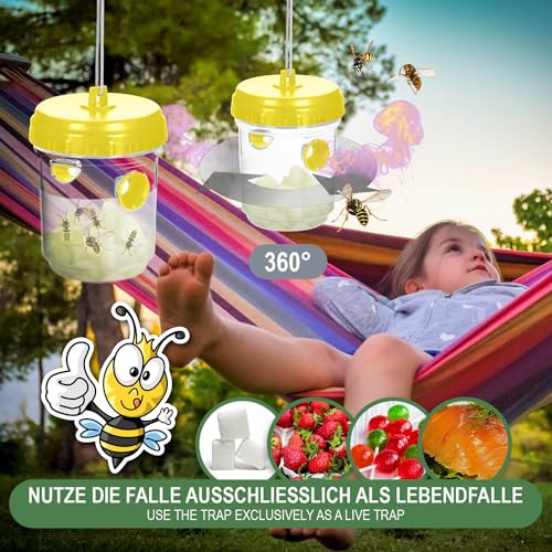 COM-FOUR® 2X Trappola Per Vespe Viva – Trappola Naturale Da Appendere E Posizionare – Protezione Per Esterni Rispettosa Degli Animali – Cattura Insetti Anti-Vespe (02 Pezzi - Giallo 13Cm) - 3