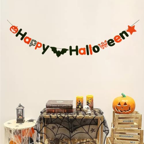 JSDJ Happy Halloween Banner Felt Garland, Pre-Strung Halloween Garland with Pumpkin Bat Spider, Reusable Halloween Decorations Indoor for Mantle Fireplace Wall Door, Cute Fall Halloween Party Decor - image 3