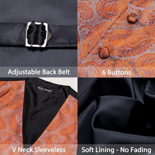 Image of Barry.Wang Men's Suit Vest Formal /Leisure Paisley Jacquard Silk Tie Pocket Square Waistcoat Set Wedding 5PCS