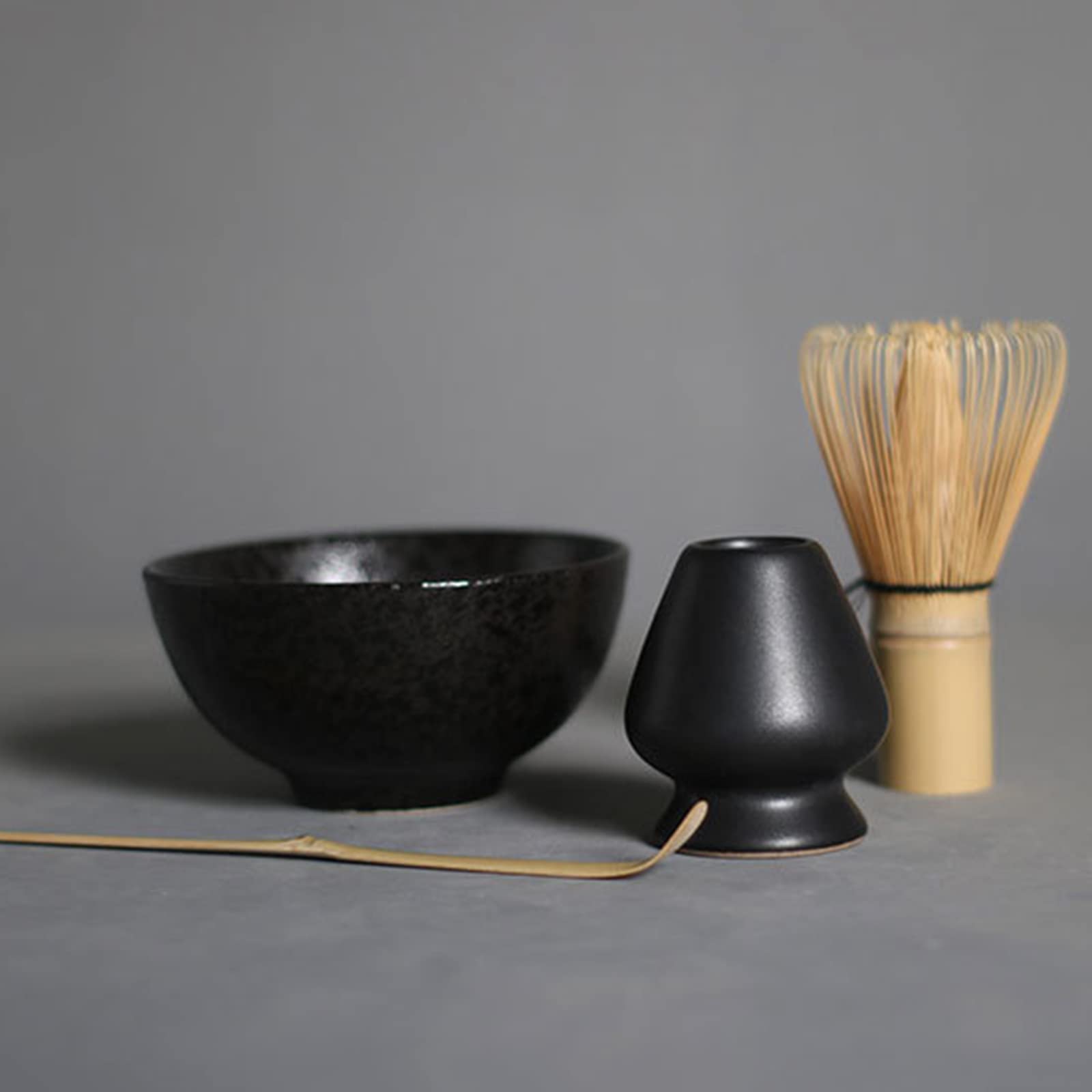 Japanese Matcha Tea Set, Bamboo Whisk Scoop and Chawan Bowl 4 Piece Set, Include: Matcha Whisk, Scoop, Matcha Bowl, Ceramic Whisk Holder, For Traditional Japanese Tea Ceremony