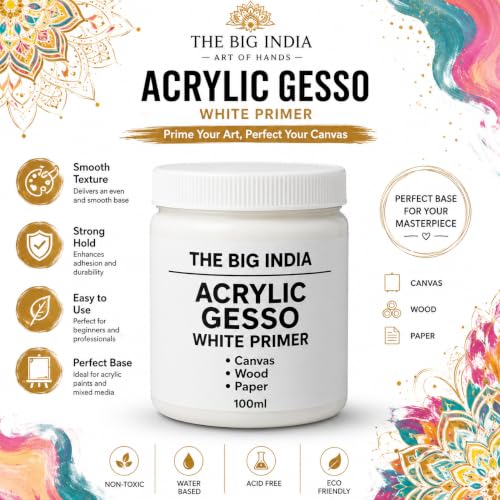 Image of Acrylic Gesso White Primer | Art & Craft Surface Sealer for Canvas, Wood, Paper, MDF & More | Smooth Matte Finish | 100ml (Pure for Sure)
