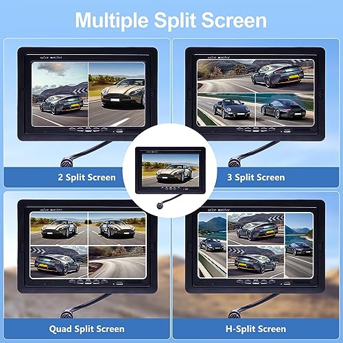 CAMECHO Reversing Camera kit 4 Split Screen 7" LCD Monitor Dual Front Rear View Camera 18 IR Night Vision Waterproof Aviation 4 Pins Connector For Trucks RV Trailer Bus 12V 24V Parking Assistance - Image 4