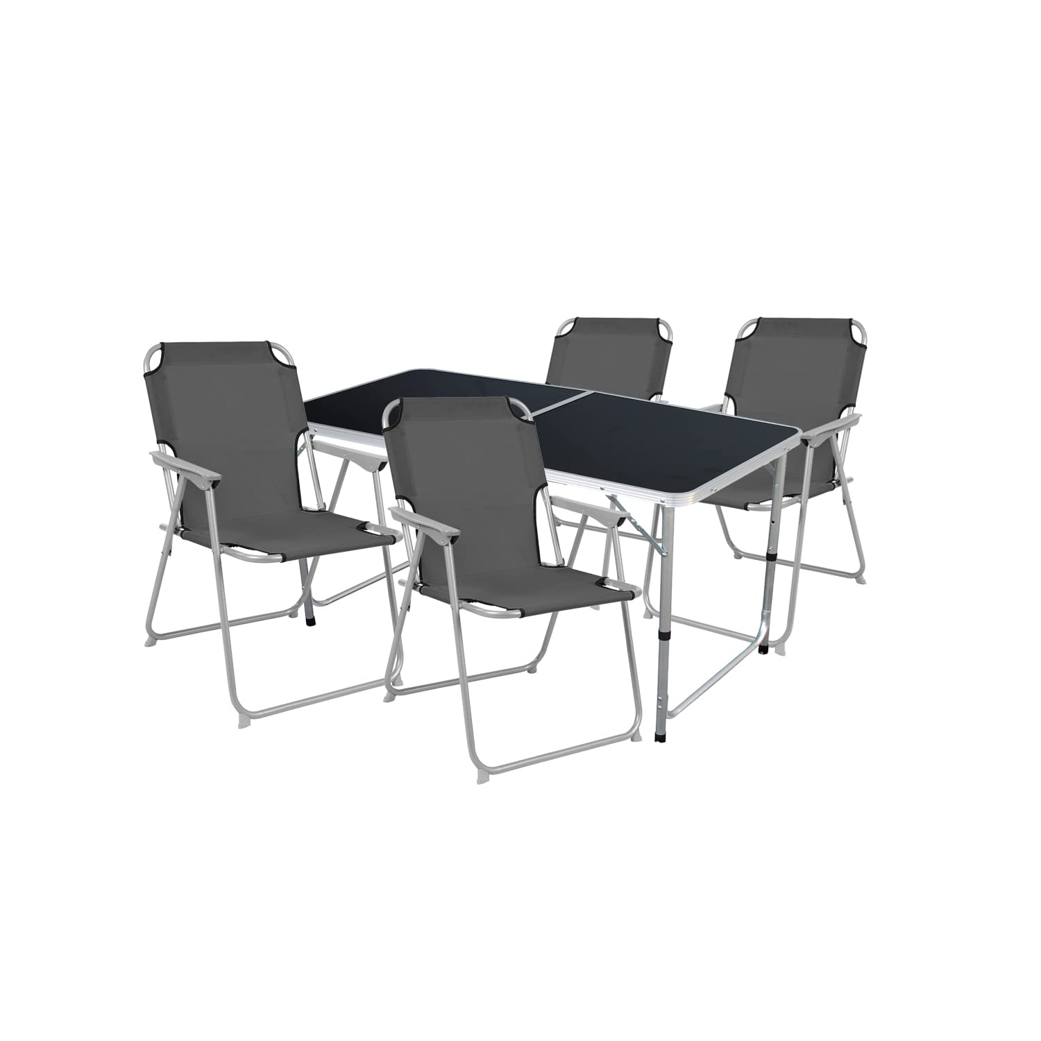 Mojawo 5tlg. Campingmöbel Set Alu 120x60x58/70cm 1x XXL Campingtisch Black Edition mit Tragegriff + 4 Campingstühle anthrazit Stoff Oxfort