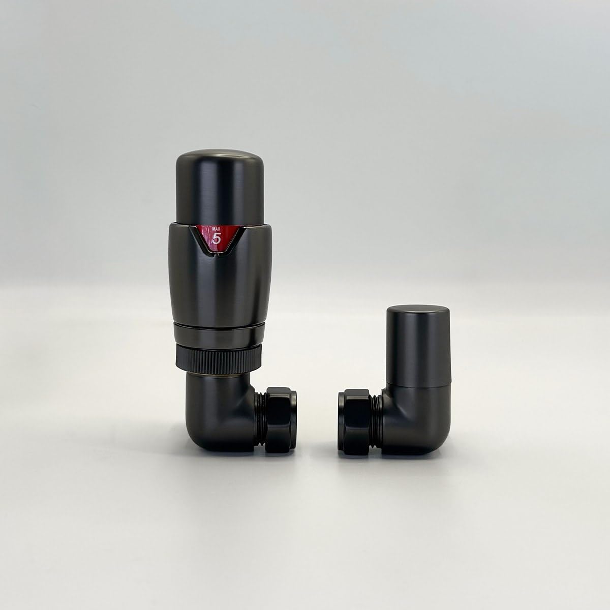 Lux Heat Corner Brushed Gunmetal Thermostatic Radiator Valve (TRV) Set