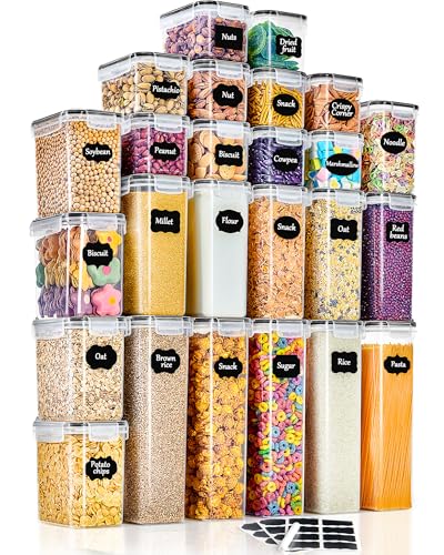 GoMaihe Botes Cocina, Juego de 25 Piezas de Recipiente de Botes Cocina Almacenaje de Plástico de Alimentos Sellados con Tapa, Se Utiliza para Almacenar Cereales Arroz, Harina, Etc