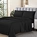 Cathay Home Essentials Ultra Soft Hypoallergenic Wrinkle Resistant Double Brushed Microfiber Bedding Sheet Set, Black, California King