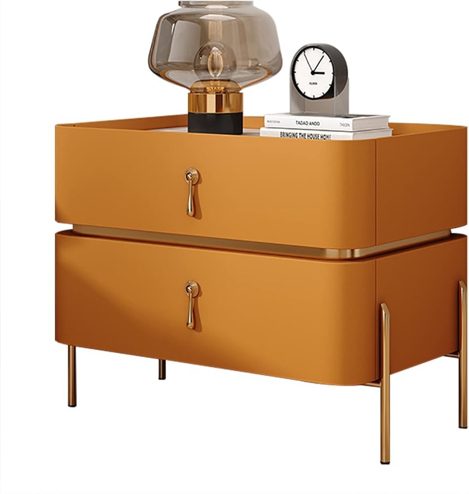 Stolik nocny w stylu Mid Century Modern, współczesny stolik nocny z metalowymi nogami i 2 szufladami do przechowywania w salonie i sypialni