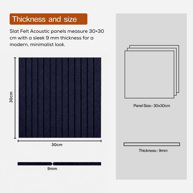 Image of MMT Acoustix Slats Felt Acoustic Panels for Walls | Luxury PET Polyester Sound Absorbing Wall Panels | Echo & Reverb Control | Pin-Friendly Bulletin Board | 30x30 cm Panels | Darknight | Set of 8