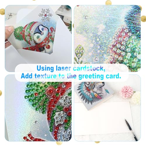Image of 6 Pack 5D Diamond Art Greeting Cards Kit with Envelopes, Wolf with Native American Headdress Design, DIY Special Shape Diamond Painting Greeting Card for Adults, Handmade Card Craft Gift Set