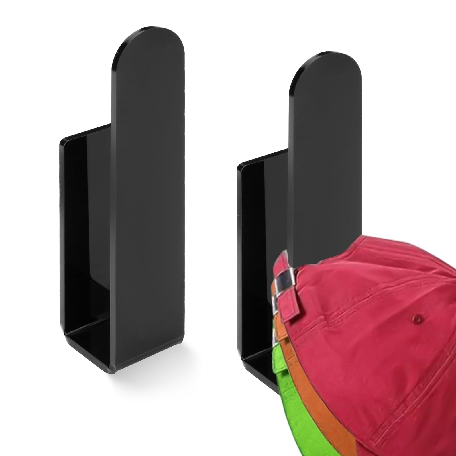 Diakey Black 2 Pack Hat Racks For Baseball Caps, Thick Acrylic Hat Organizer Strong Adhesive Hat Holder For Wall Door Closet Rv, Sticky Hat Hanger Hook For Storage And Display,