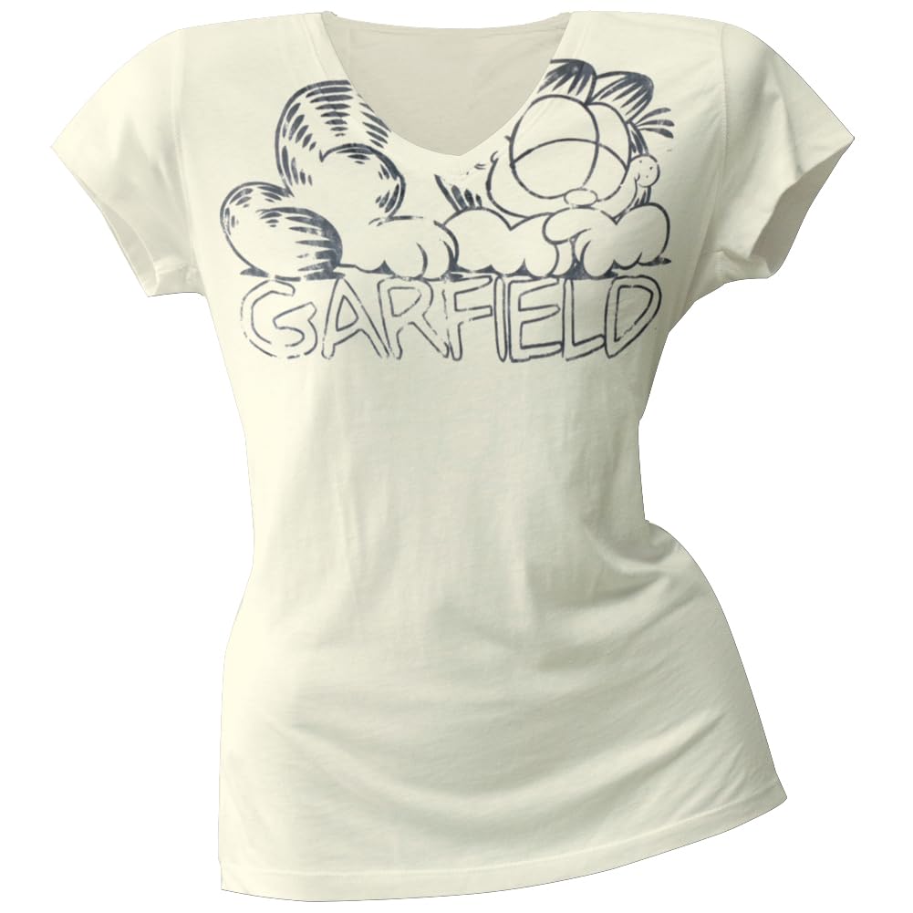 Garfield - Sleeping Juniors V-Neck Off-White