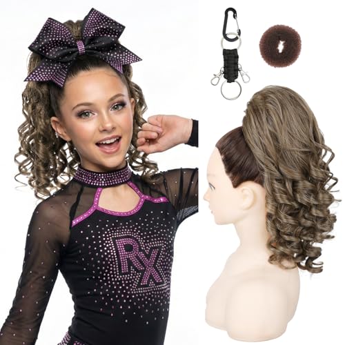 SEIKEA Cheer Ponytail Hair Piece 14 Curly Cheerleader Hairpiece Ponytail Extension for Cheerleader Competition Dance Medium Ash Blonde