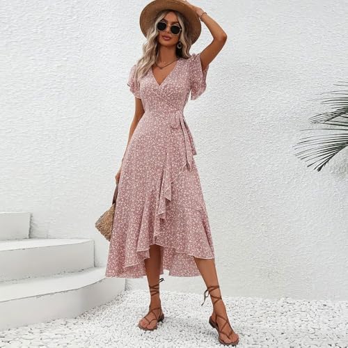 Robe longue bohème à fleurs col en V chic et décontractée d'été - 3