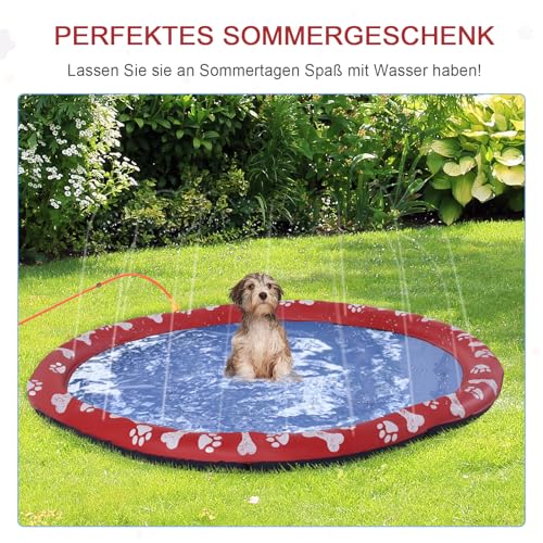 PawHut 170 cm Splash Sprinkler Pad für Hunde Spritz Wasserspiel Matte Wassersprinkler Anti-Rutsch Outdoor Kunststoff Rot