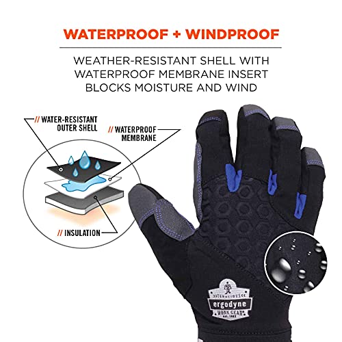 Ergodyne ProFlex 817WP Waterproof Work Gloves, Thermal Insulated, Touchscreen, Reinforced Palms Black, Medium