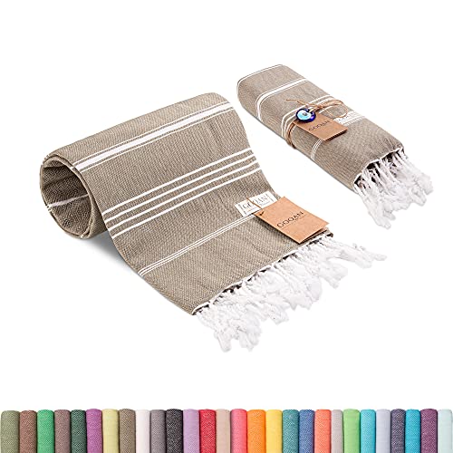 Realgrandbazaar Lucky Turkish Towels Beach Towels%100 Cotton - Pre Washed, No-Shrink, Quick Dry, Soft 39X71' Large Peshtemal, Turkish Towel, Set Can Be Made - Goqan (Brown) #TOP13