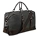 Canvas Overnight Bag Travel Duffel Genuine Leather for Men and Women Weekender Tote ( Dark Grey )