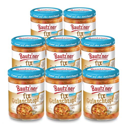Bautz'ner - fix Gulaschtopf ungarischer Art Fertiggerichte 8x500ml für Kinder & Erwachsene - Gulaschgericht mit Schweinefleisch, wie hausgemacht - Perfekt zu Baguette oder pur - Für Mikrowelle & Topf