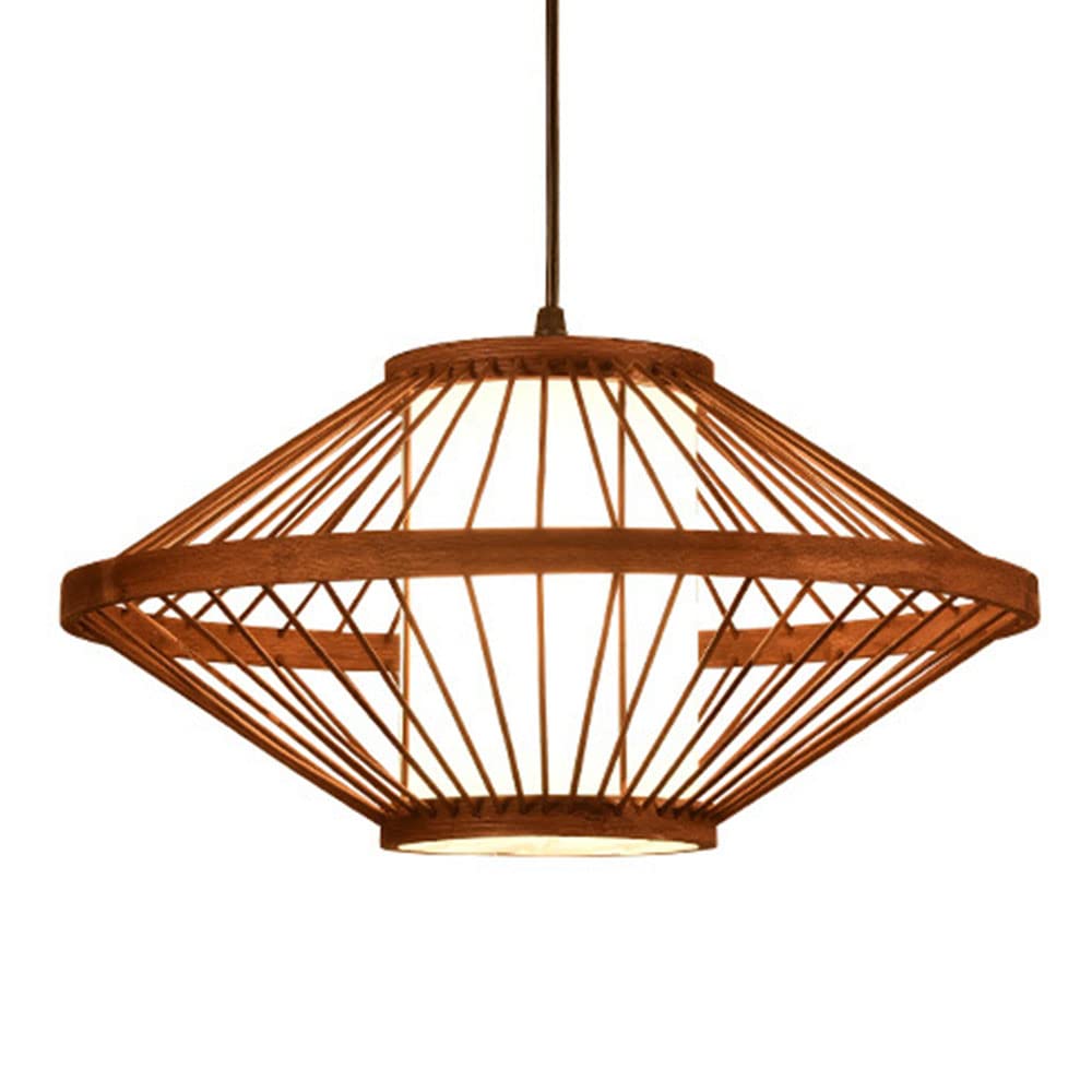 OZBMA Corridor Woven Pendant Lights, Brown Wicker Basket Hanging Chandelier Lamp Wooden Decor Lampshade Handmade Weave Lighting Bamboo for Cafe Bar Restaurant,1-Light (size_name 60cm/23.6in)