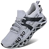 WONESION Mens Breathable Walking Tennis Running Shoes Blade Slip on Casual Fashion Sneakers (1A Grey, Numeric_12)