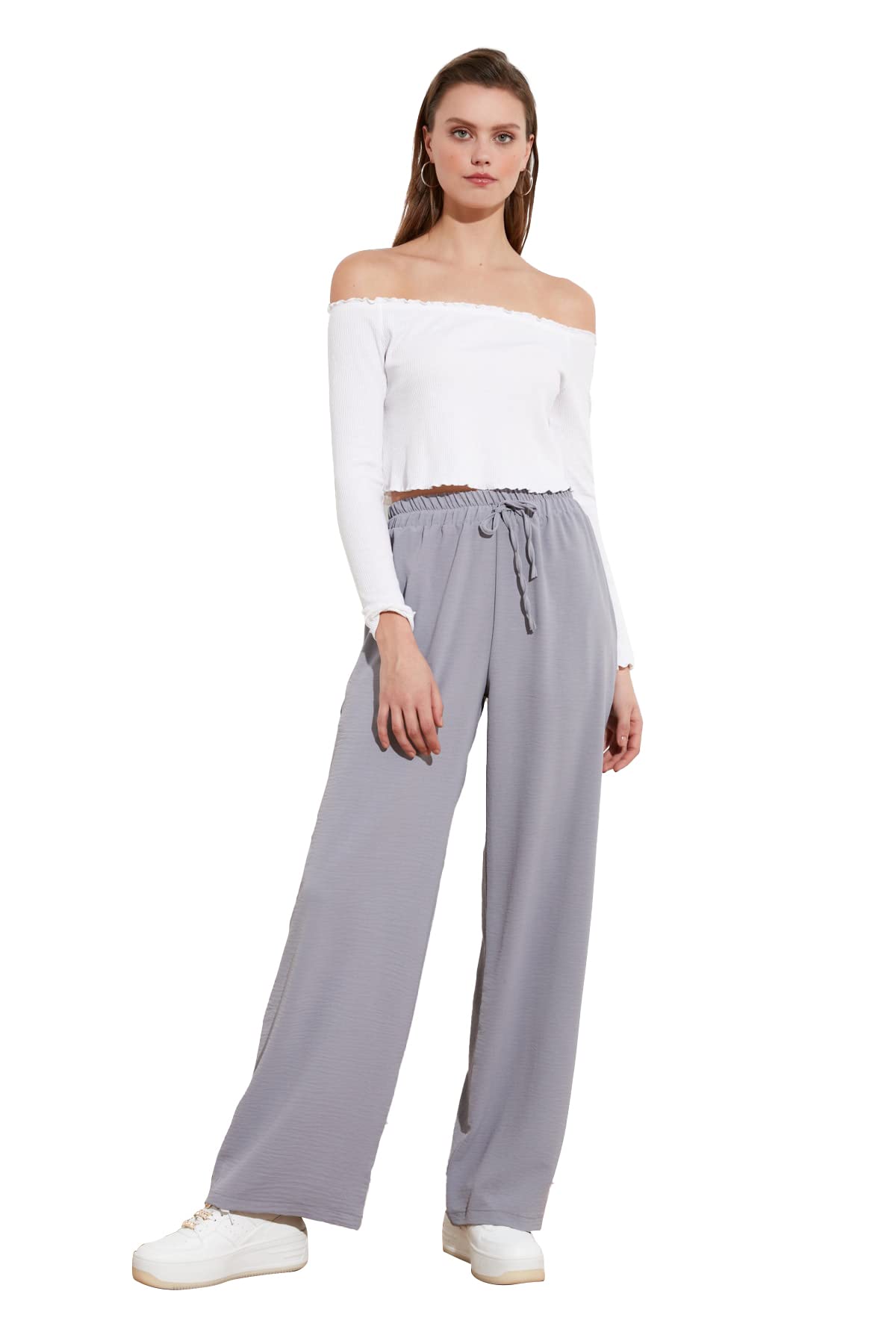 Trendyol Damen Grau -E Geräumige Hose, 34