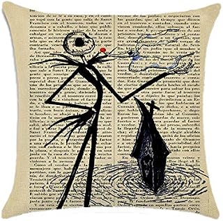 Onsinic Vintage Halloween Decorative Throw Pillow Covers Linen Newspaper Background Nightmare Before Christmas Decor Cushion Covers for Sofa Bed Car Chair Living Room