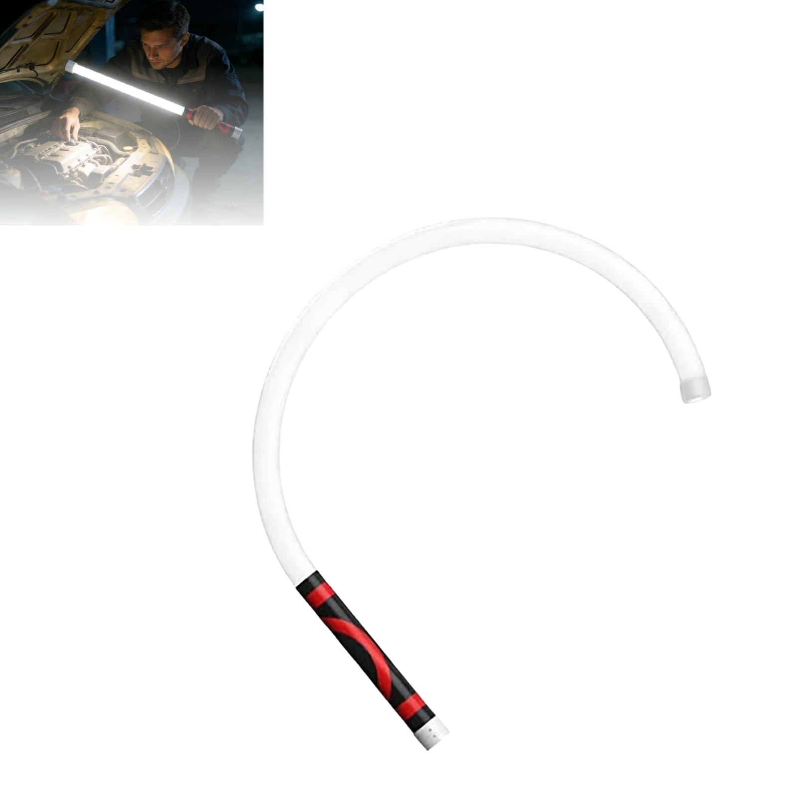 Flexible LED Flashlight Stick, Rechargeable Work Light Bendable Mechanic Inspection Lamp with Magnetic Base, 3 Brightness Modes, Auto Repair Tool (Red)