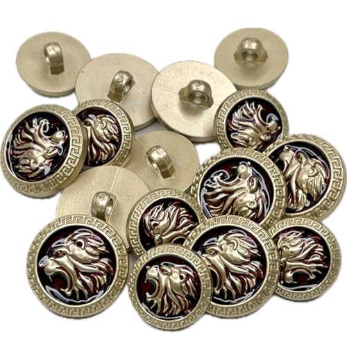 Image of Abs Golden 3D Lion Head Shank Button Embedded Enameled Lucite Round Abs Button for Blazer Suits Coat Bandhgala DIY Art & Crafts (Pack of 16 (8 Big + 8 Small), Red Lucite)