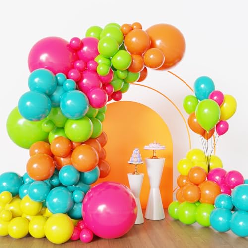 Image of Lukiituke Tropical Balloon Arch Kit, 134Pcs Summer Balloons, 4Sizes Rainbow Pool Party Balloon for Summer, Hawaiian, Birthday, Pool Party Decorations
