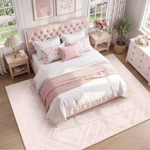 BESTSWEETIE 8'x10'Washable Area Rug for Living Room Bedroom Lightpink