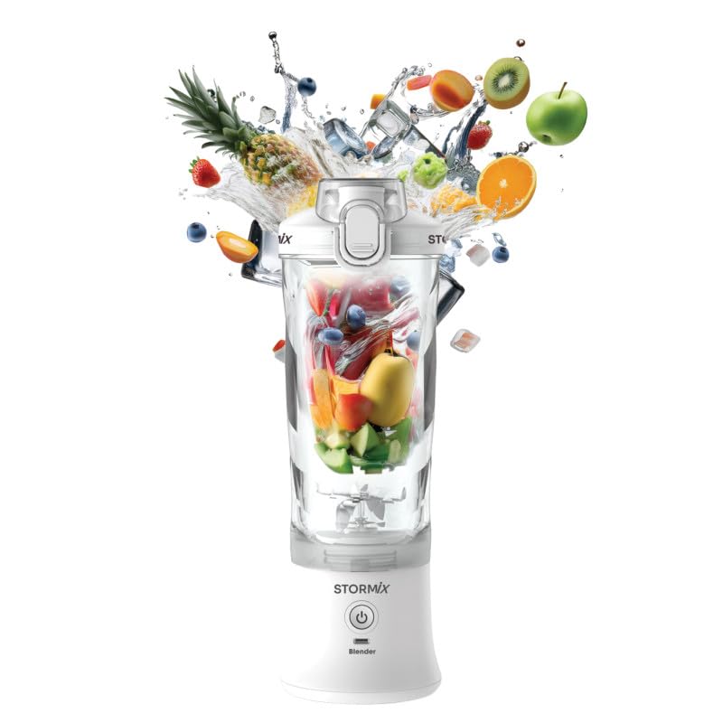 STORMIX Blender Draagbare Blender, Draadloos, 6 Messen Van Roestvrij Staal 150 W Krachtig En Snel Smoothies Shakers Gemalen Ijs 600 Ml Usb C Oplaadbaar Zelfreinigend Elegant Design 2085638136
