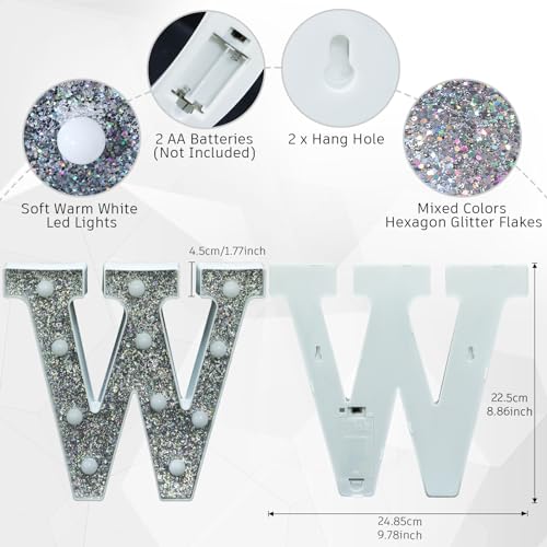 Image of Light Up Letters, Marquee Light Letter for Table Decorations, Glitter Light Up Signs for Prom, Events, or Engagement Party Decor, Featuring Alphabet & Number Lighted Letters, Letter W