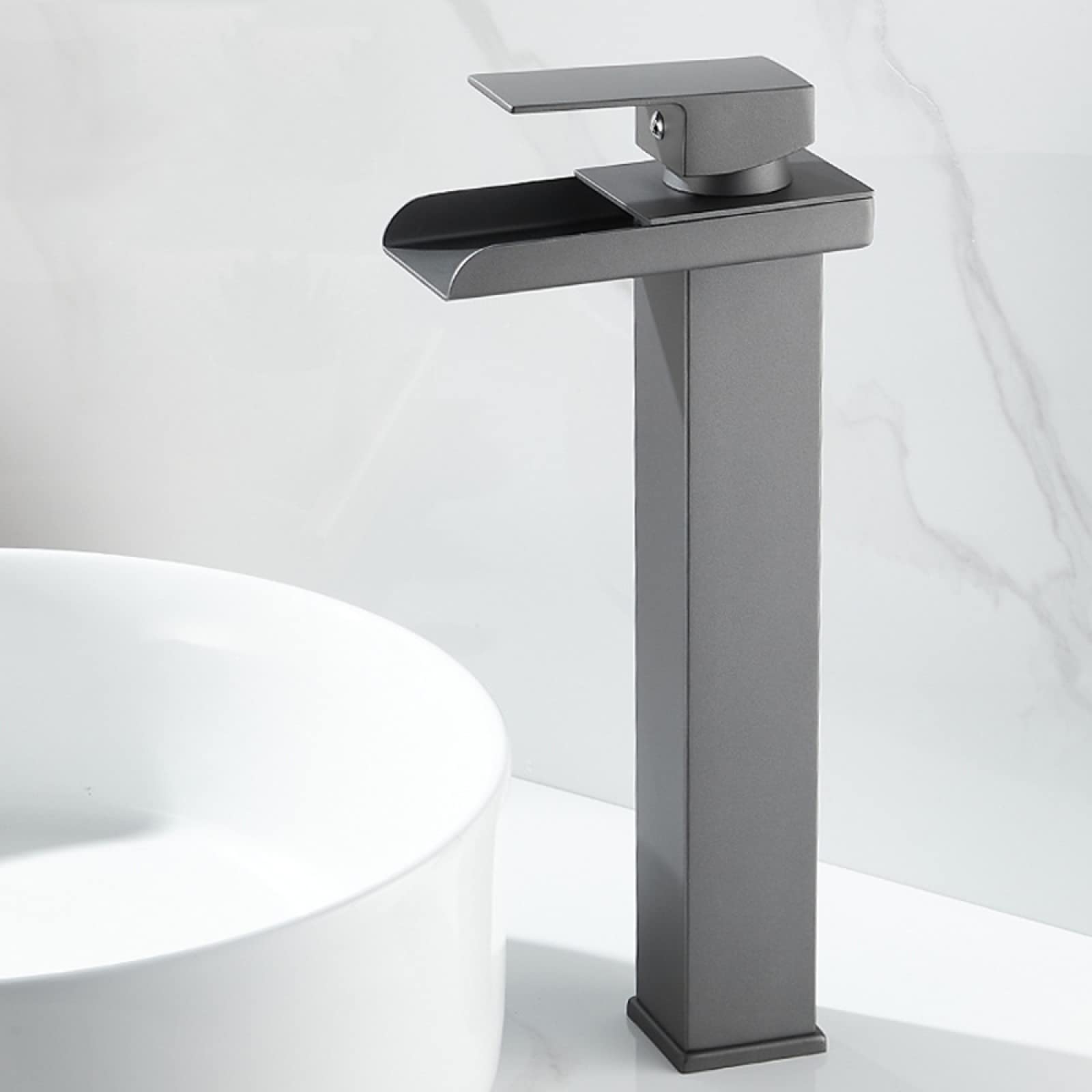 Robinet de salle de bain cascade gris pistolet en acier haut de gamme
