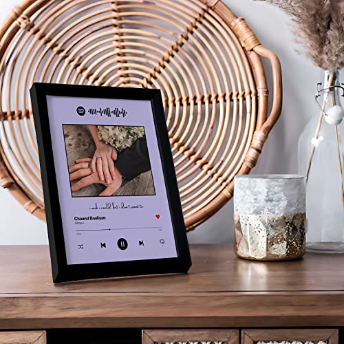 Image of Ritwika's Personalized Spotify Song Barcode With Photo & Message Digital Print Engineered Wooden Frame For Desk 17 X 22 Cm Purple Set Of 1, Rectangular, Tabletop