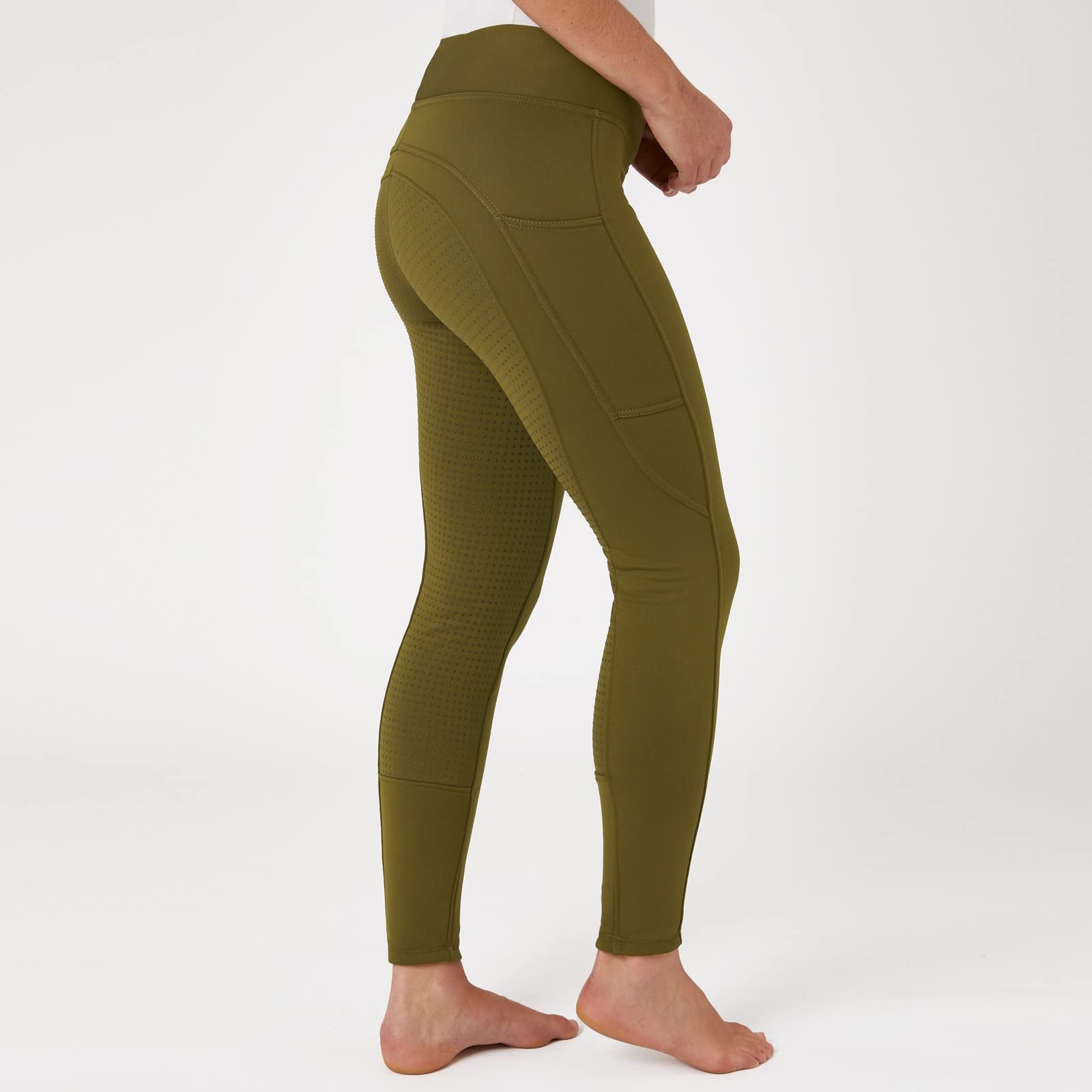 HORZE Damen Thermoreitleggings Active mit Handytasche, Winterreithose, Thermo Reithose Damen, Grün, 38