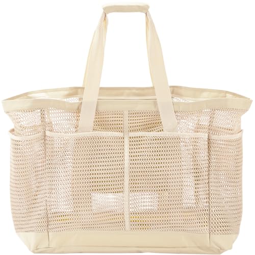 Bagelite 23'' 60L Extra Large Mesh Beach Bag, XL Tote With Zipper, Waterproof Sandproof for Pool, Swim, Beach Accessories Must Haves Beige