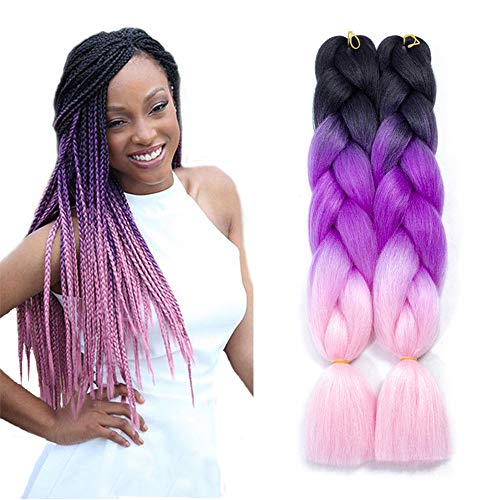 Braiding Hair Extensions Kanekalon Synthetic Afro Jumbo Twist Hair Multiple Tone Colored African Jumbo Braids Hair 5 packs (24 inch, Black-Purple-Pink)