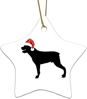 Dog with Santa Hat 3 Inch Star Ornament Christmas Dog German Hound Pet Silhouette Ornament with Gold String for Christmas Tree Hanging Decoration Xmas Day Home Party Decor