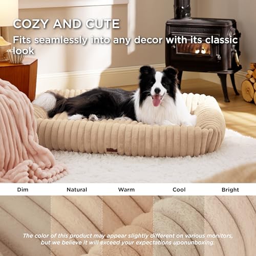 Image of Bedsure ComfyFleece Cute XL Dog Beds for Extra Large Dogs,43in Sandy Beige