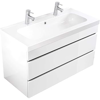 Cuisines Et Salles De Bain Meubles Lavabos Kendalfloral Com Meuble Suspendu Duo 100 Cm En Panneau De Particules De 16 Mm Finition Laque Blanc Brillant