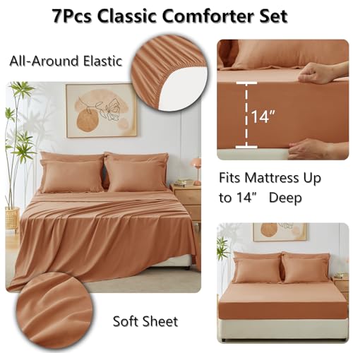 Image of CozyLux Full Size Comforter Sets Pumpkin - 7 Pieces Bed in a Bag Full, Luxury Soft Bed Set for All Seasons, Bedding Set with Down Alternative Comforter, Sheets, Pillowcases & Shams