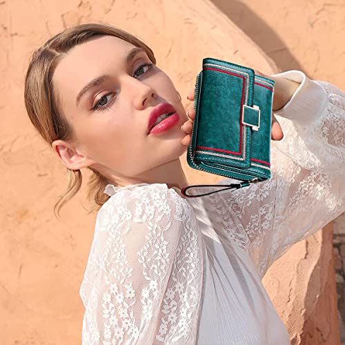 Image of PALAY 2Pcs Small Wallet for Women Bi-Fold Pu Leather Wallets with RFID Blocking Vintage Large Capacity Card Bag Wallets Stylish Mini Purse Ladies Wallet Birthday Gifts for Women, Mom - Green & Red