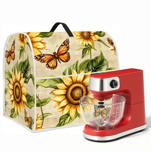 Image of Kitchen Dust Cover Compatible with 4.5 5 6 8 quart Stand Mixer, Kitchen Appliance Protective Covers with Top Handle and Pocket (Sunflower Butterfly, For All 6-8 qt Mixer)